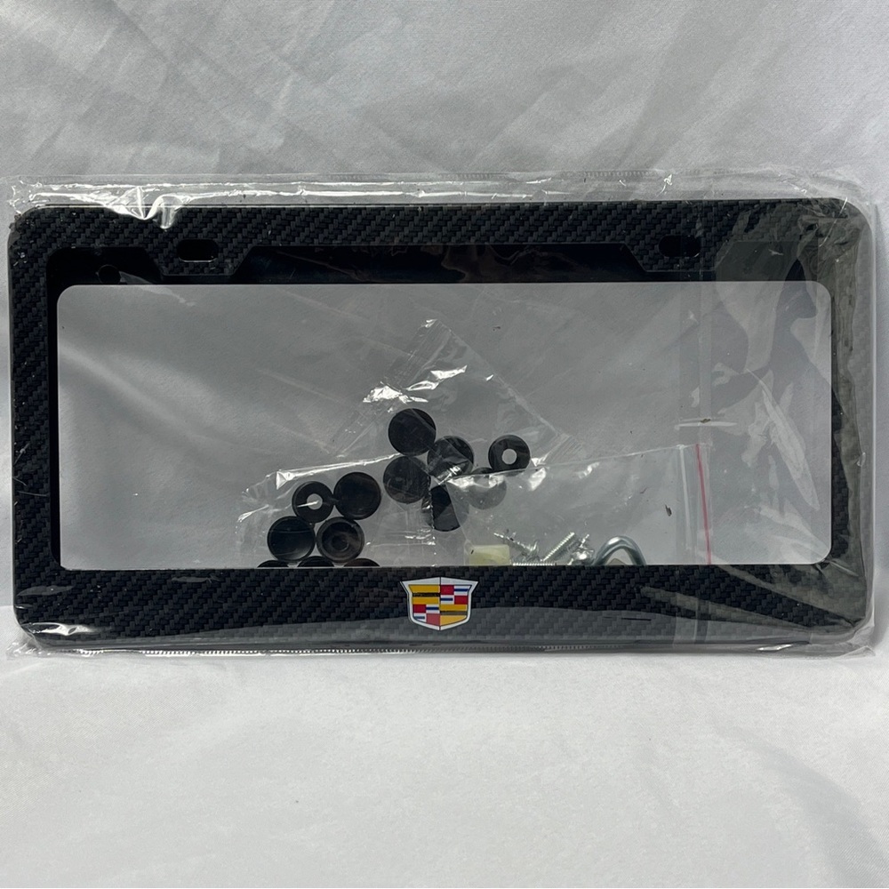 2PCS For CADILLAC Carbon Fiber Look License Plate Frame  Laser Style Logo only